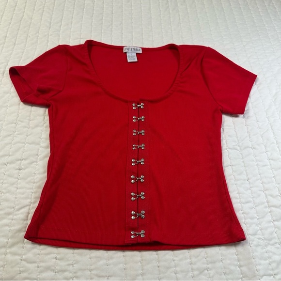 Vintage Y2K 90s Love Streak Red Crop Top Corset - Picture 2 of 8